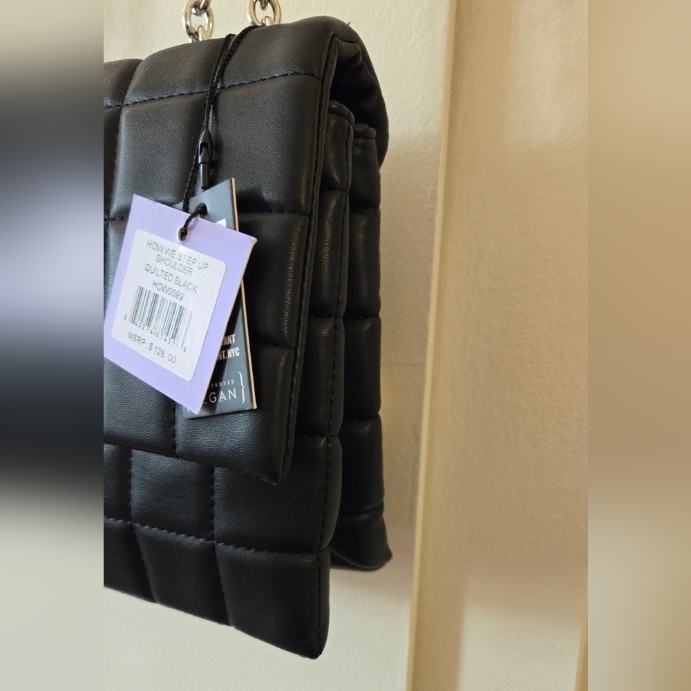 House of Want Black Vegan, Quilted Shoulder Hand Bag NWT - Picture 5 of 14